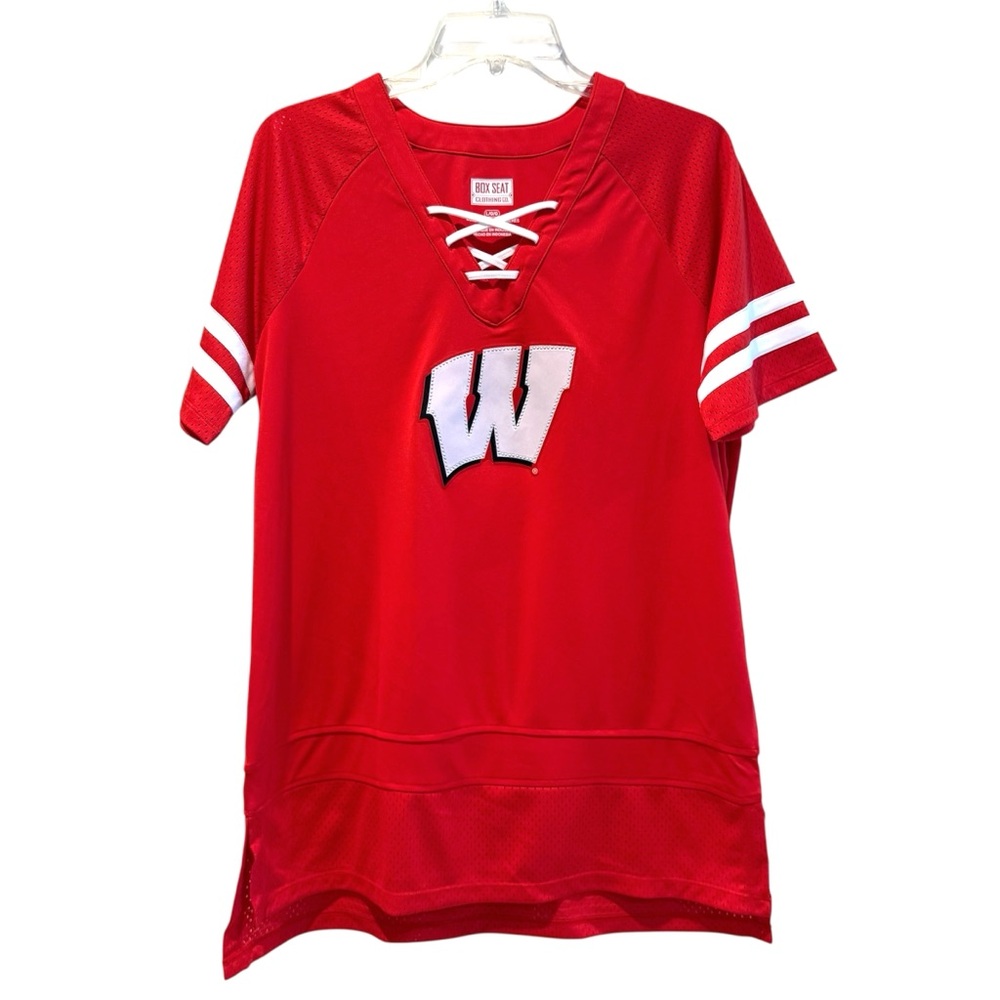 Box Seat Clothing Wisconsin Badgers Womens Jersey Red White‎ Mesh V Neck Large